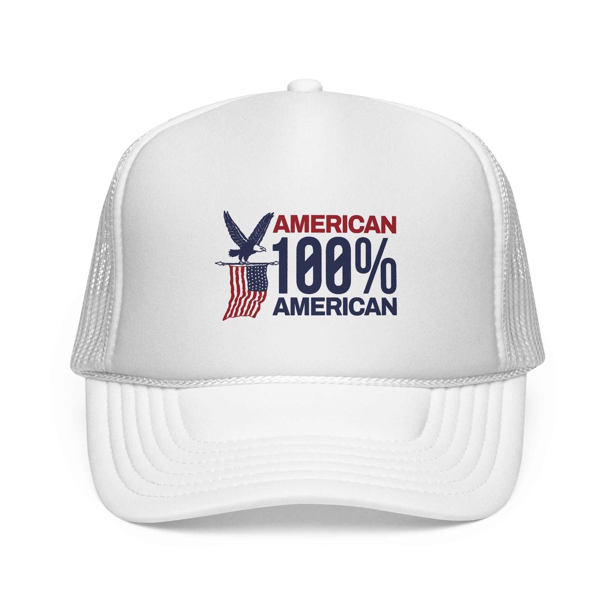 Trucker Cap — 100% American Eagle Flag Design (Patriotic Fourth of July Hat)