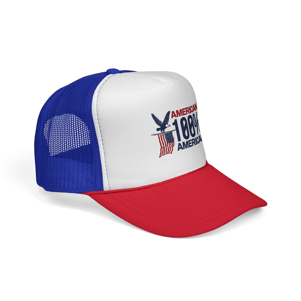 Trucker Cap — 100% American Eagle Flag Design (Patriotic Fourth of July Hat)