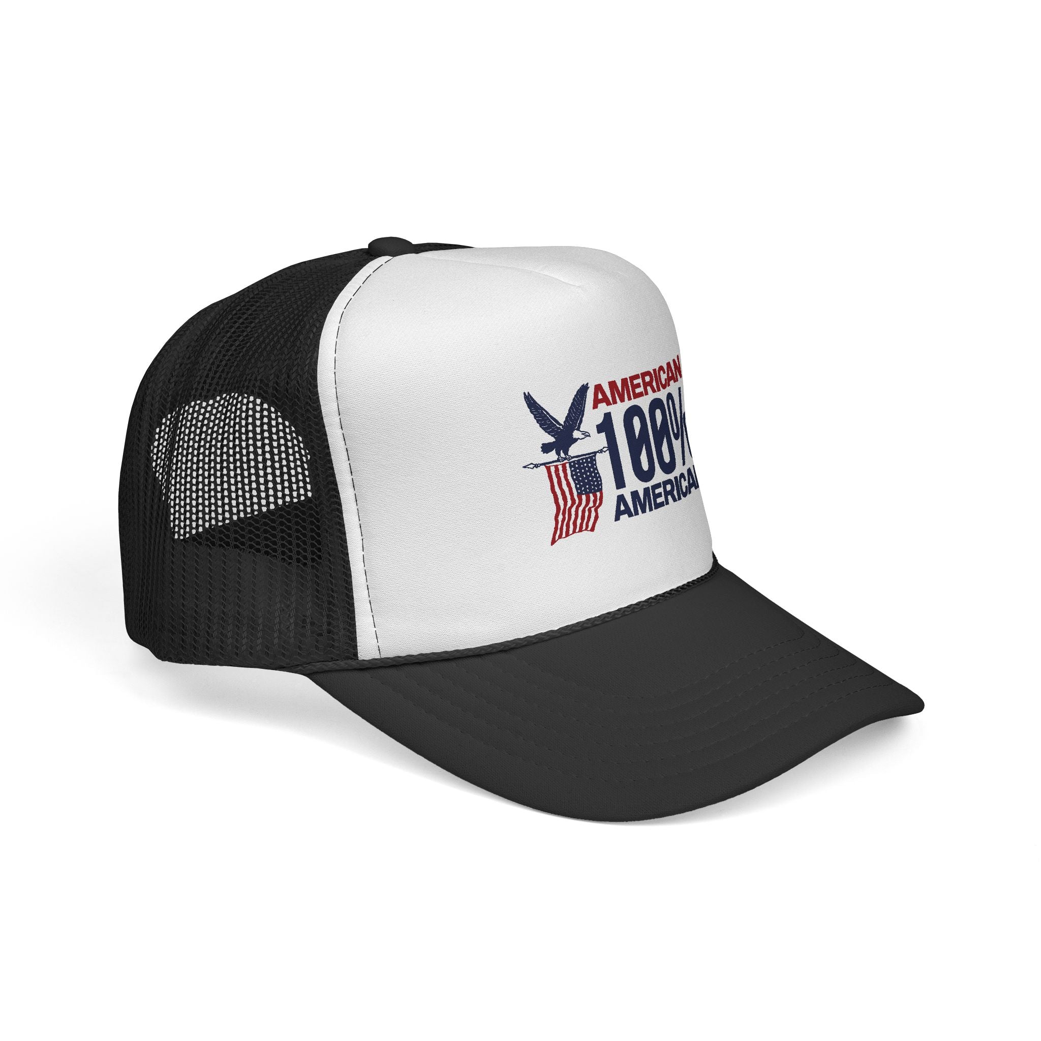 Trucker Cap — 100% American Eagle Flag Design (Patriotic Fourth of July Hat)