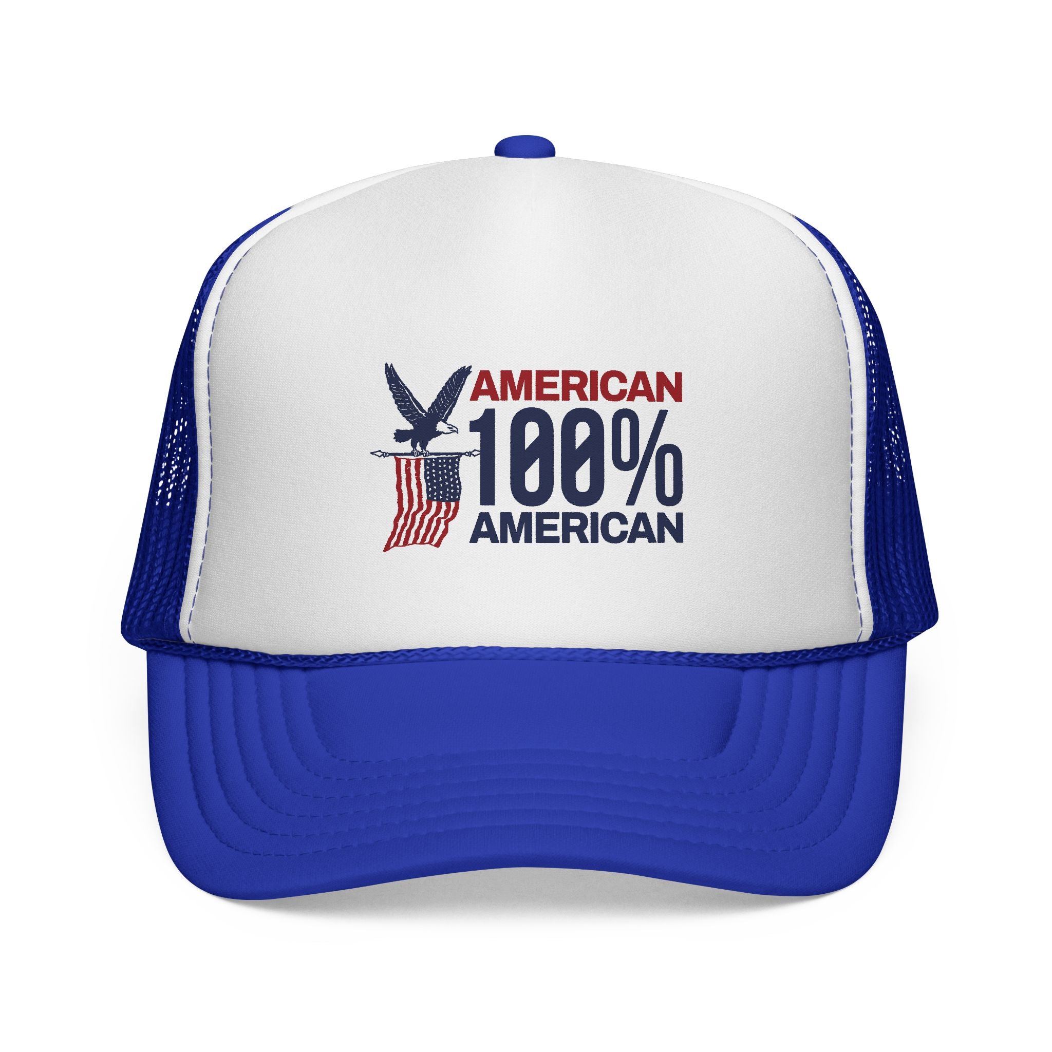 Trucker Cap — 100% American Eagle Flag Design (Patriotic Fourth of July Hat)