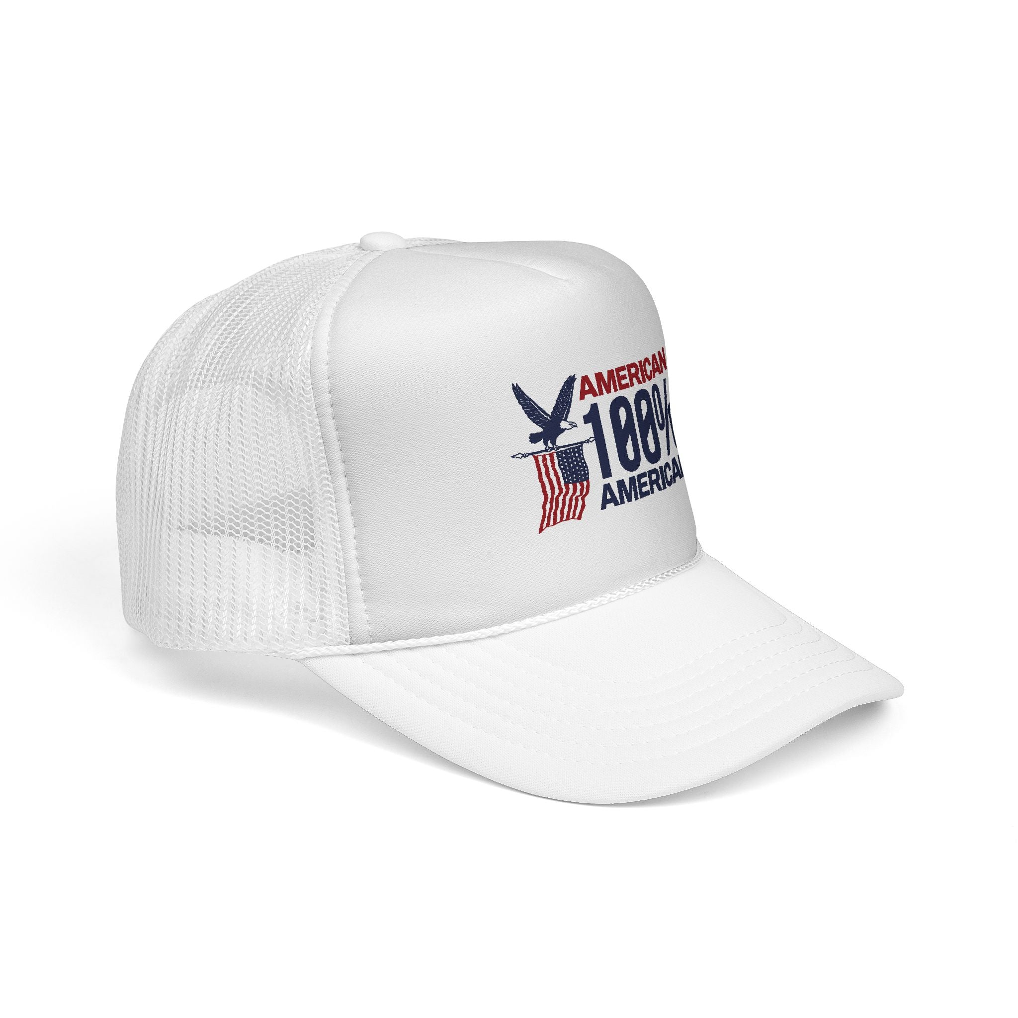 Trucker Cap — 100% American Eagle Flag Design (Patriotic Fourth of July Hat)