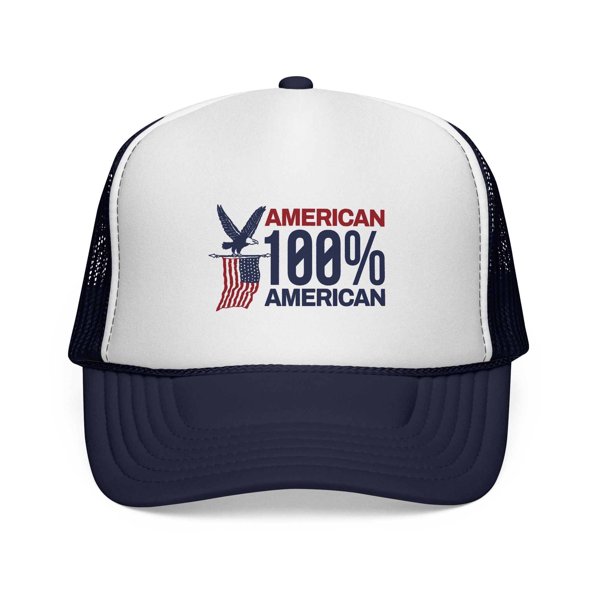 Trucker Cap — 100% American Eagle Flag Design (Patriotic Fourth of July Hat)