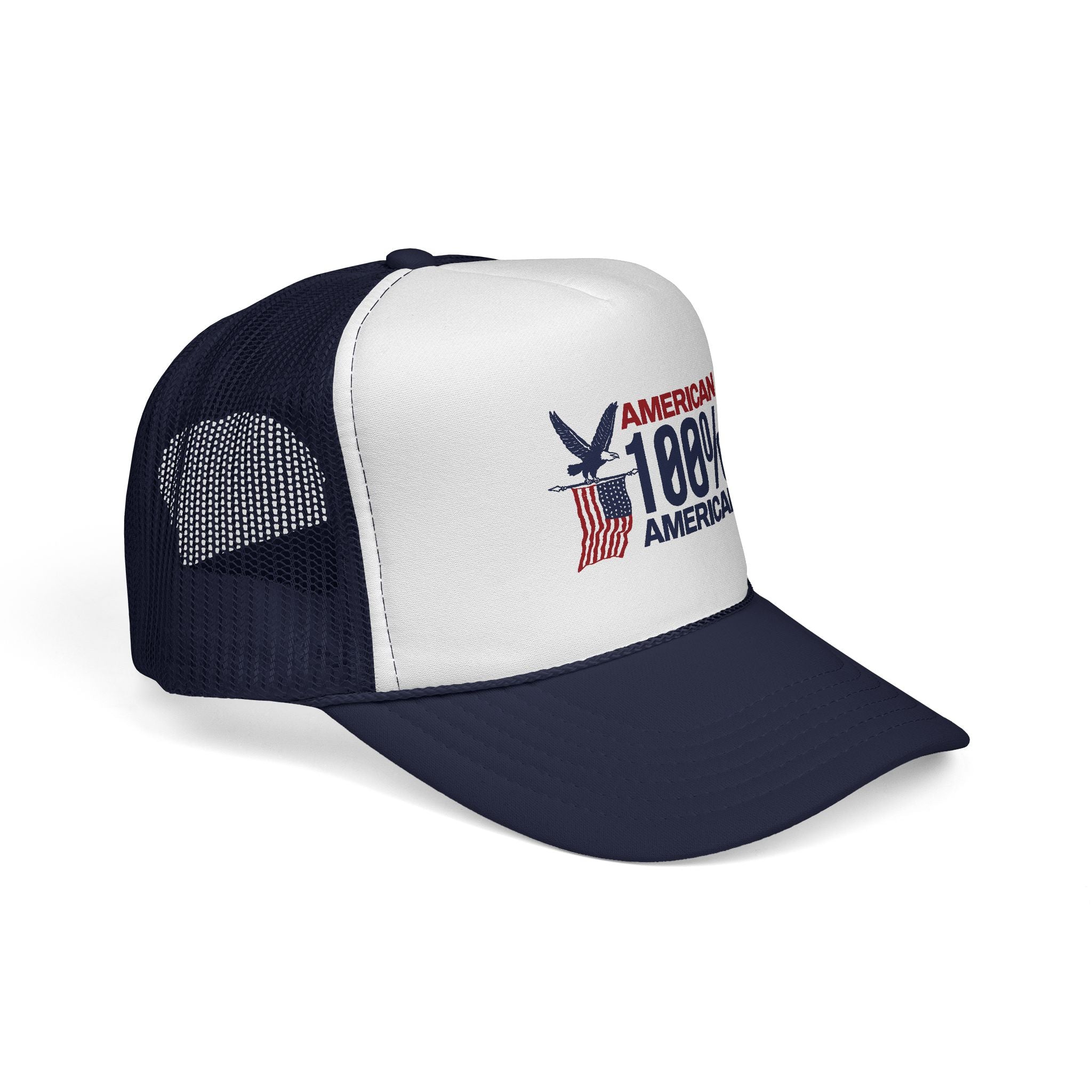 Trucker Cap — 100% American Eagle Flag Design (Patriotic Fourth of July Hat)