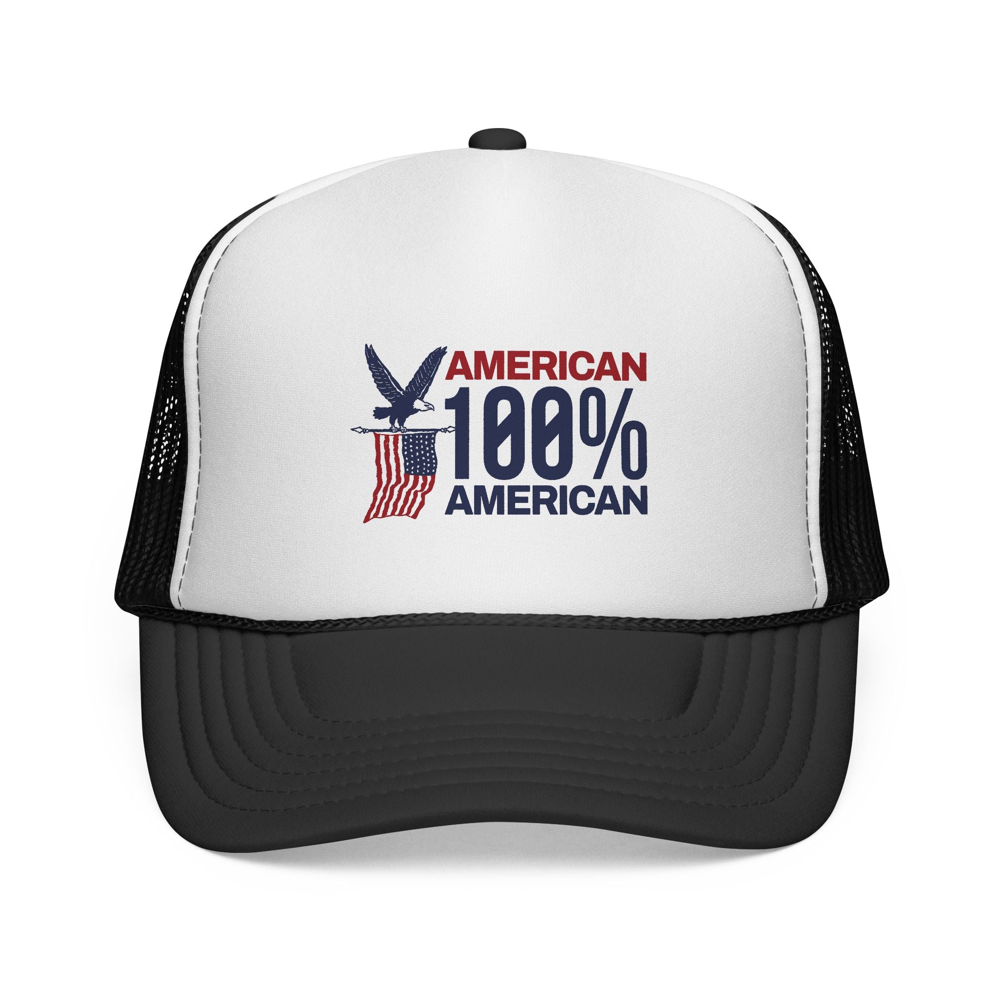 Trucker Cap — 100% American Eagle Flag Design (Patriotic Fourth of July Hat)