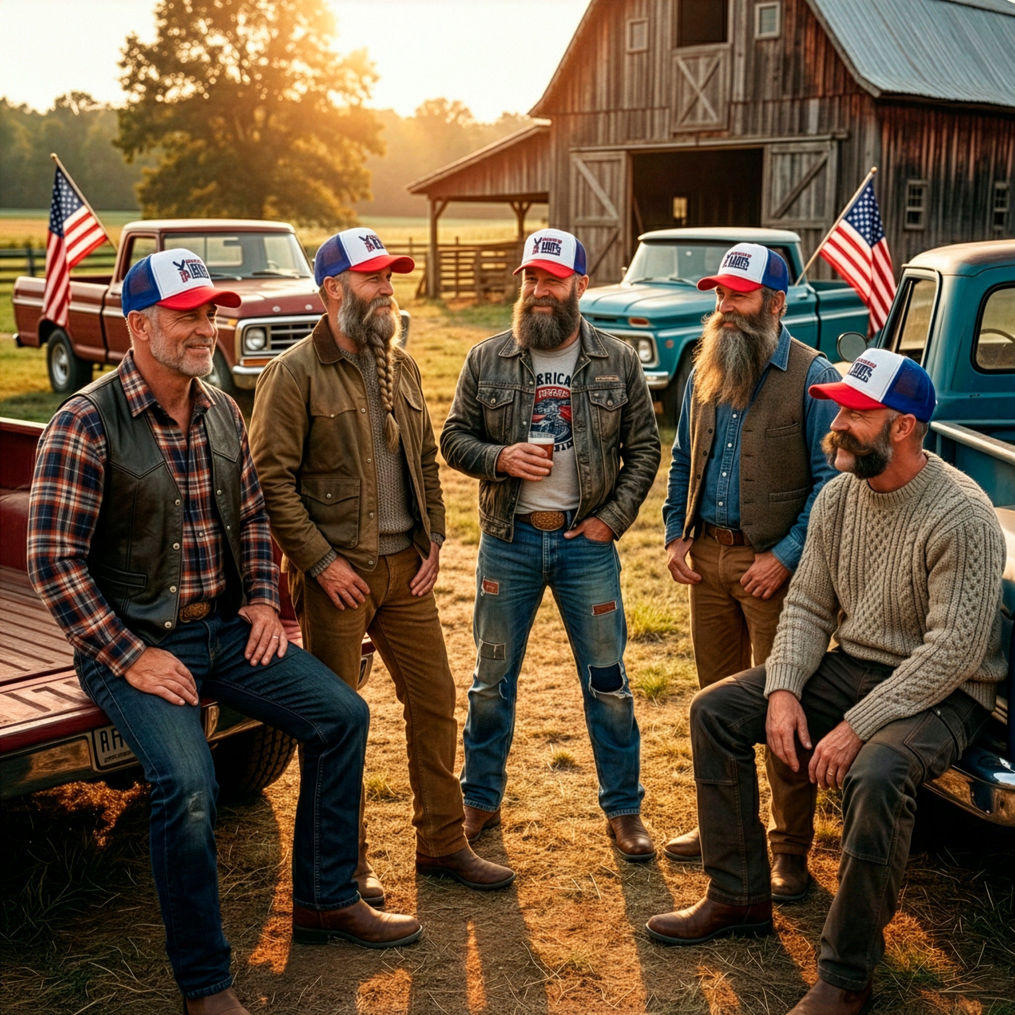 Trucker Cap — 100% American Eagle Flag Design (Patriotic Fourth of July Hat)